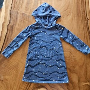 Girls Tea Collection Blue Multi-color Star Wave Hooded Casual Dress Size 5